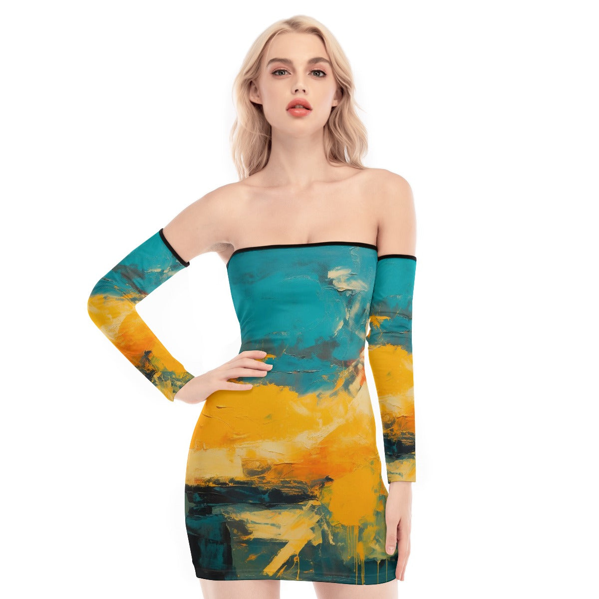 All-Over Print Women's Off-shoulder Back Lace-up Dress