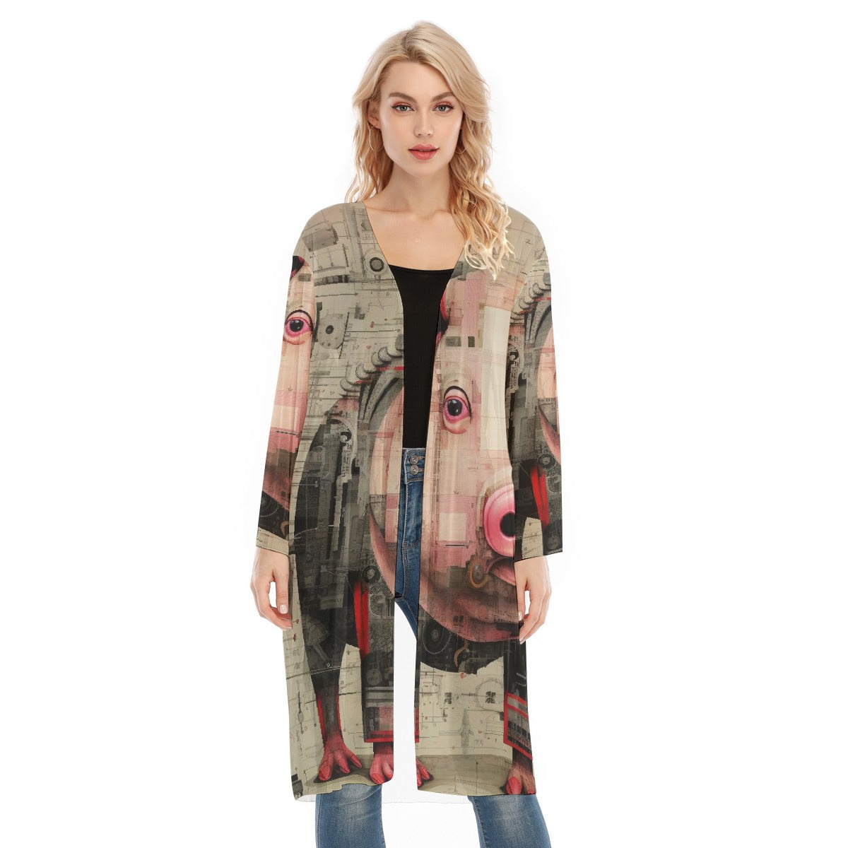 All- Over Print Women's Long Sleeve Mesh Cardigan