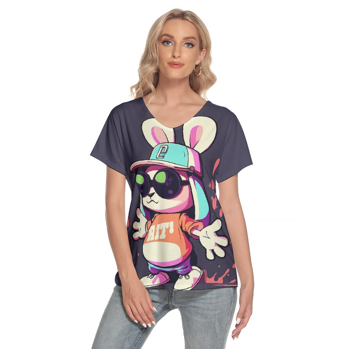 All-Over Print Women's Loose V-neck Short Sleeve T-shirt