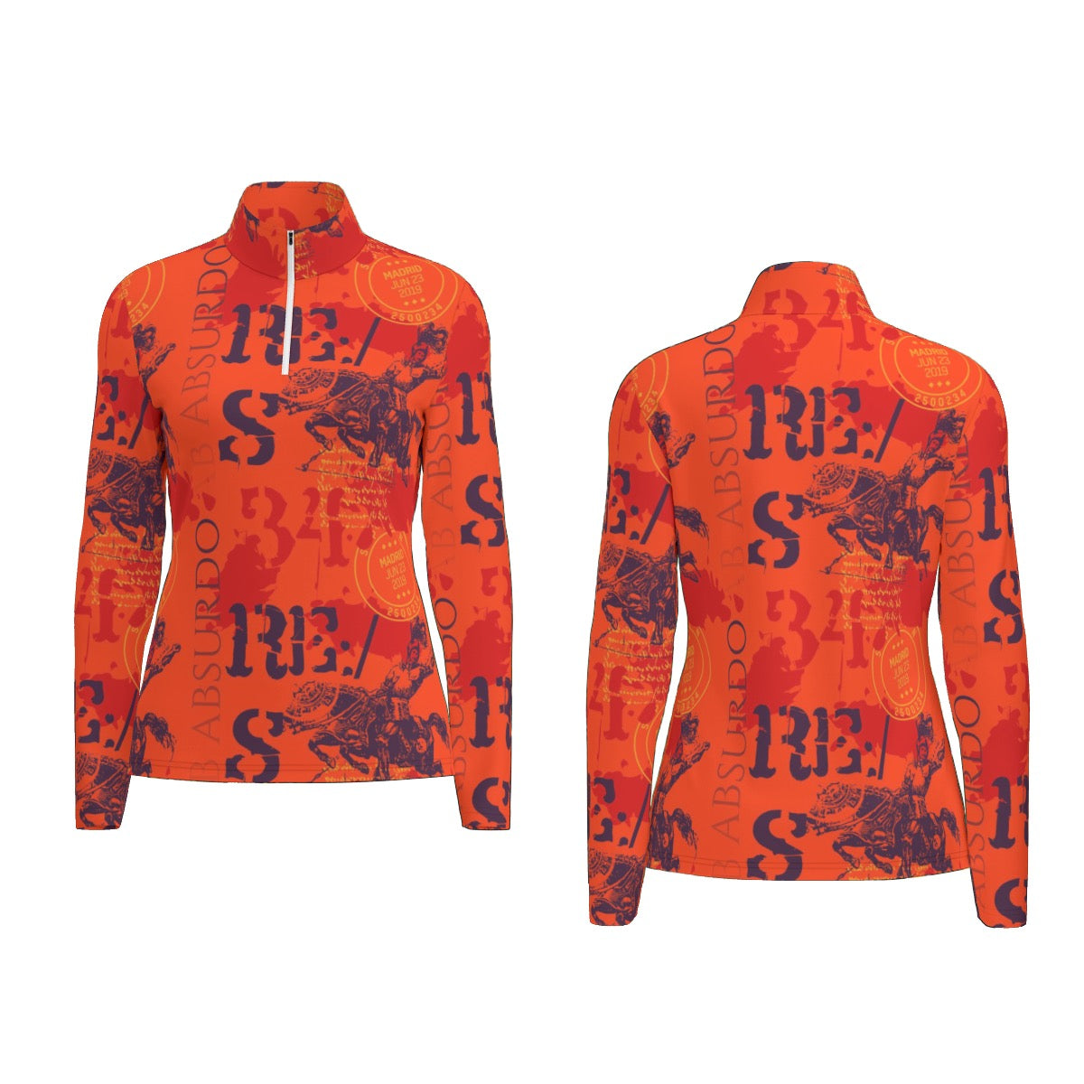 All-Over Print Women's Sports Collar Jersey With Long Sleeve