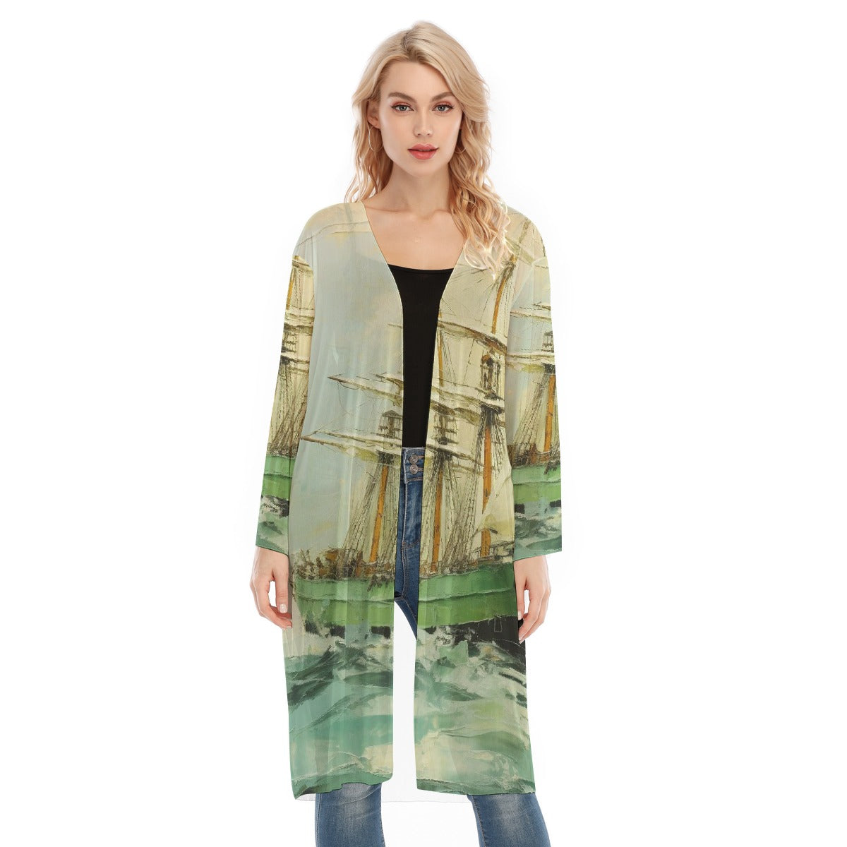 All- Over Print Women's Long Sleeve Mesh Cardigan