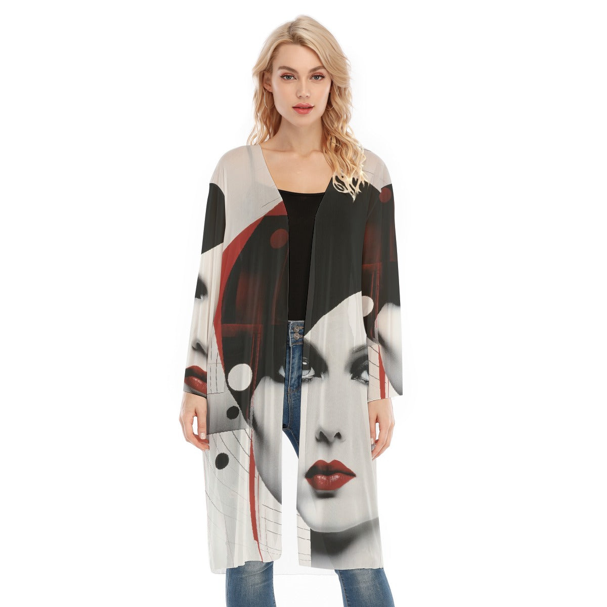 All- Over Print Women's Long Sleeve Mesh Cardigan