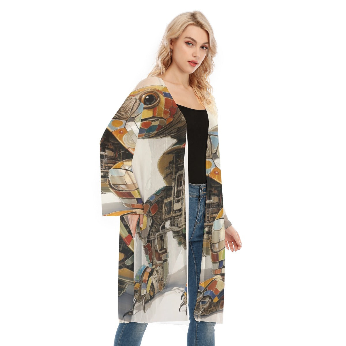 All- Over Print Women's Long Sleeve Mesh Cardigan