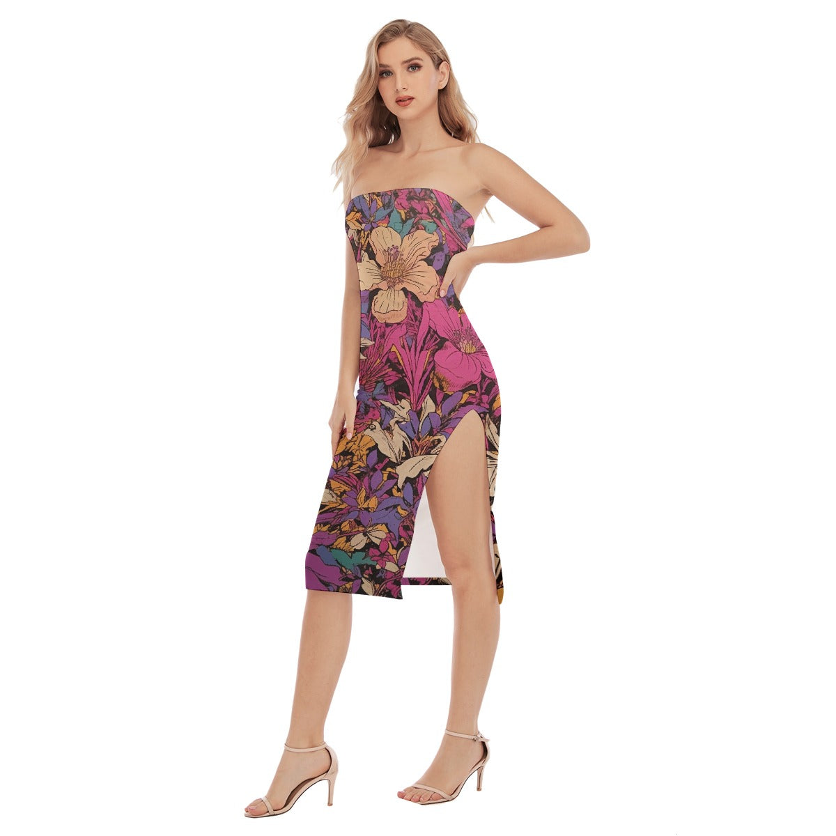 All-Over Print Women's Side Split Tube Top Dress