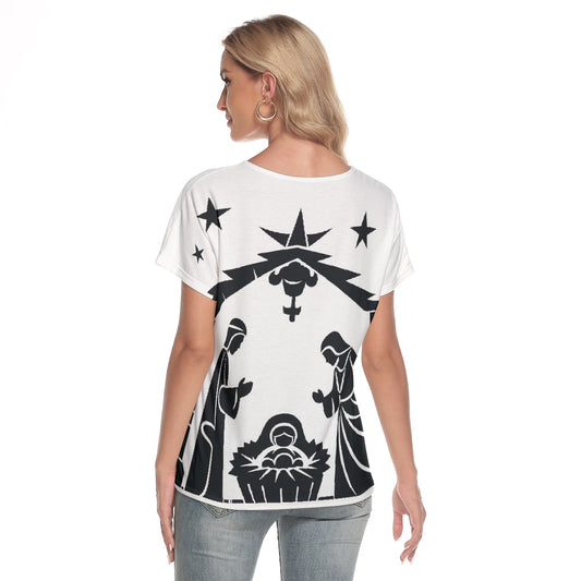 All-Over Print Women's Loose V-neck Short Sleeve T-shirt