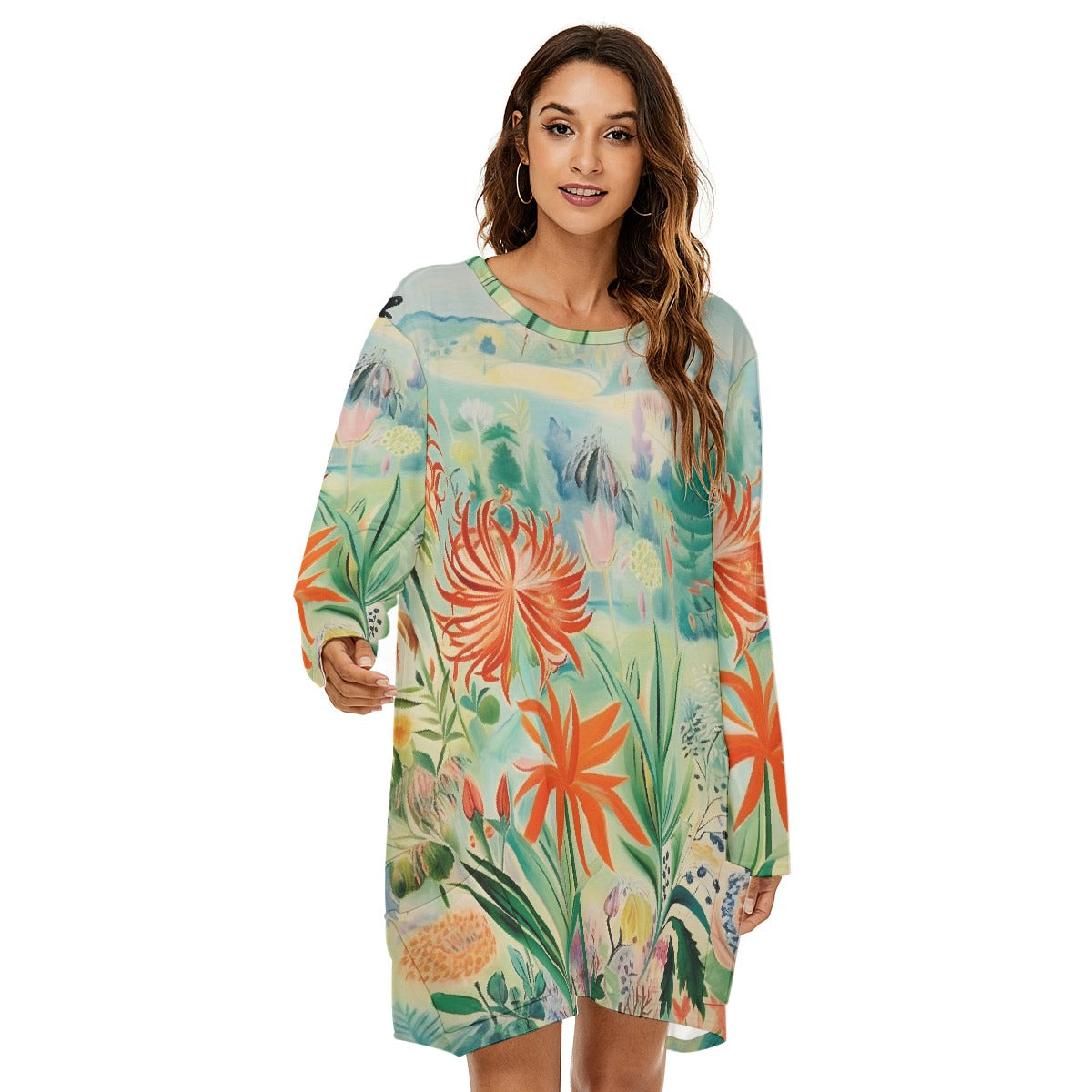 All-Over Print  Women's Loose Crew Neck Dress