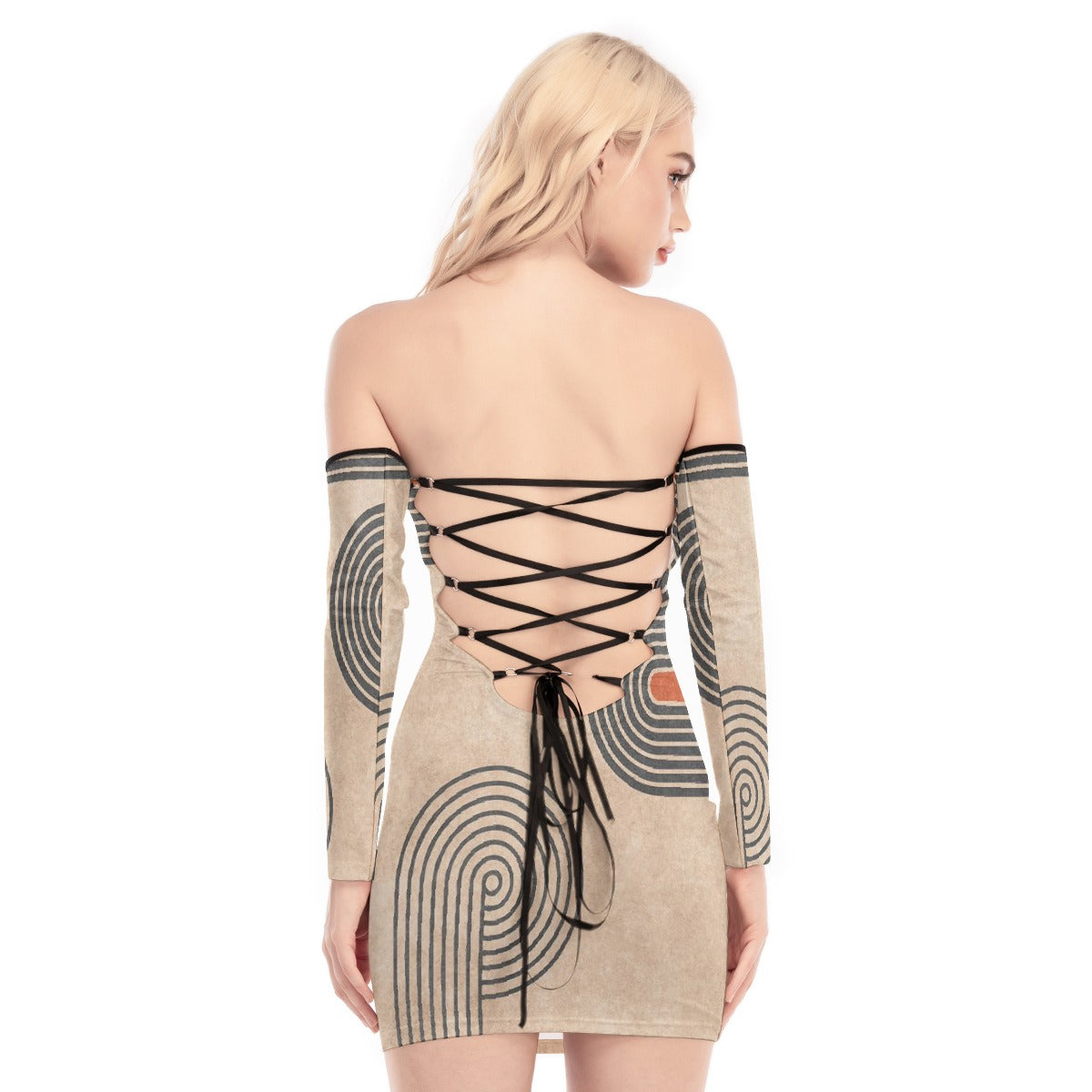 All-Over Print Women's Off-shoulder Back Lace-up Dress