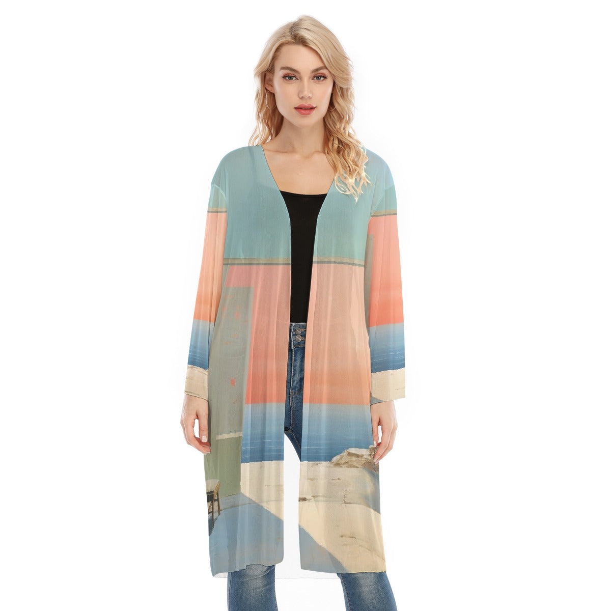 All- Over Print Women's Long Sleeve Mesh Cardigan