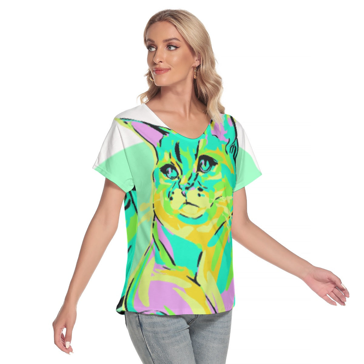 All-Over Print Women's Loose V-neck Short Sleeve T-shirt