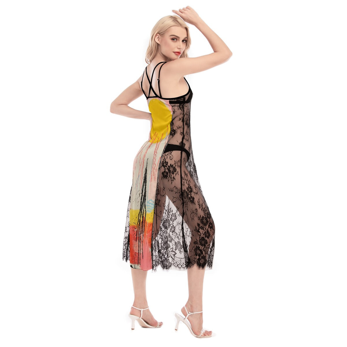 All-Over Print Women's Lace Cami Cross Back Dress