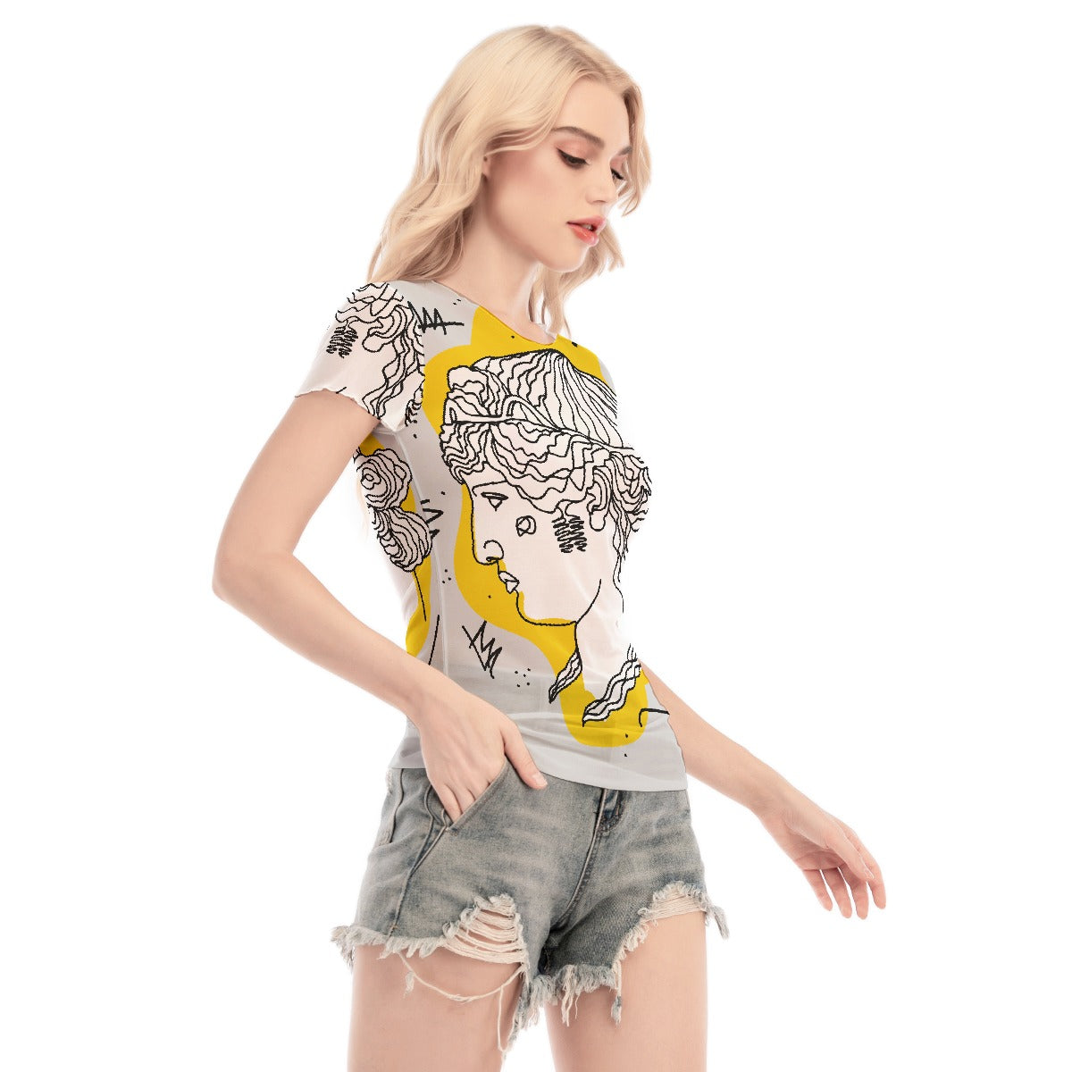 All-Over Print Women's Short Sleeve Mesh Blouse