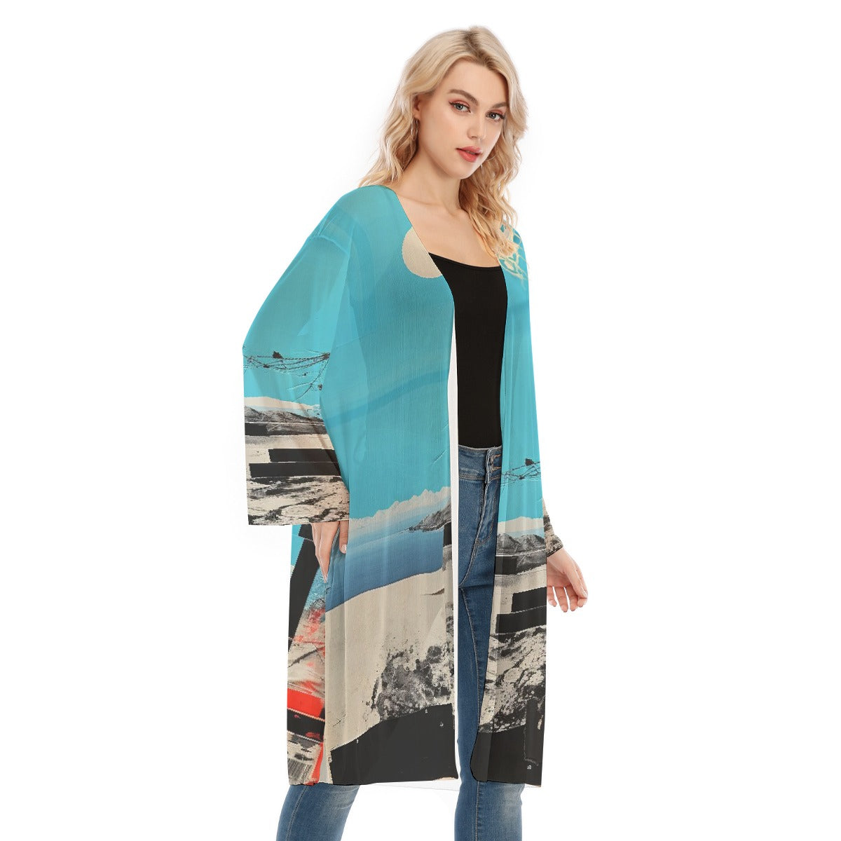 All- Over Print Women's Long Sleeve Mesh Cardigan