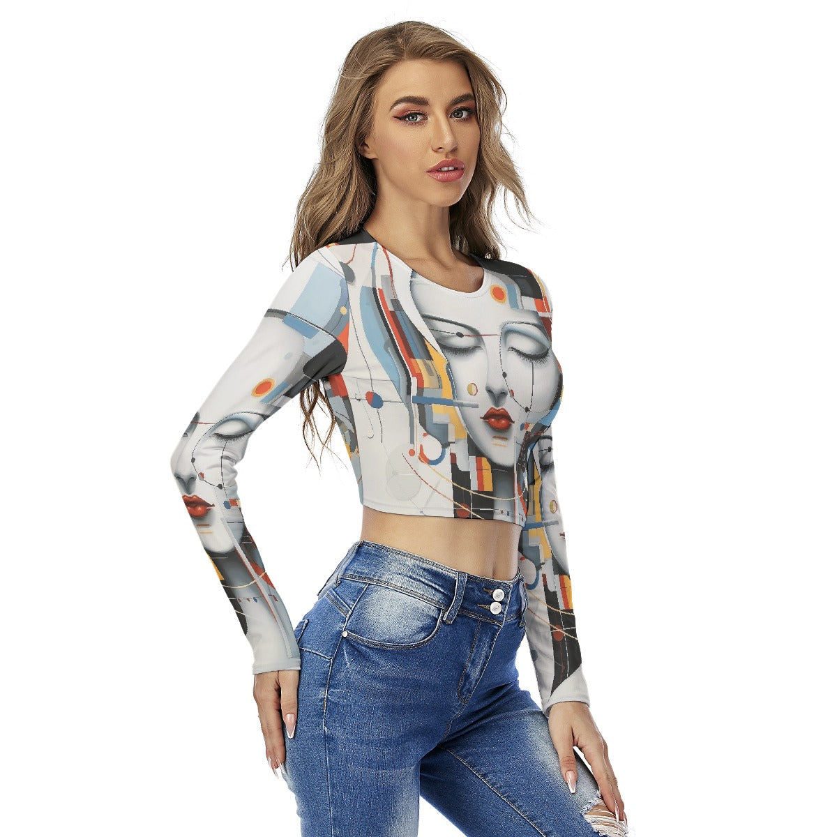 All-Over Print Women's Round Neck Crop Top T-Shirt