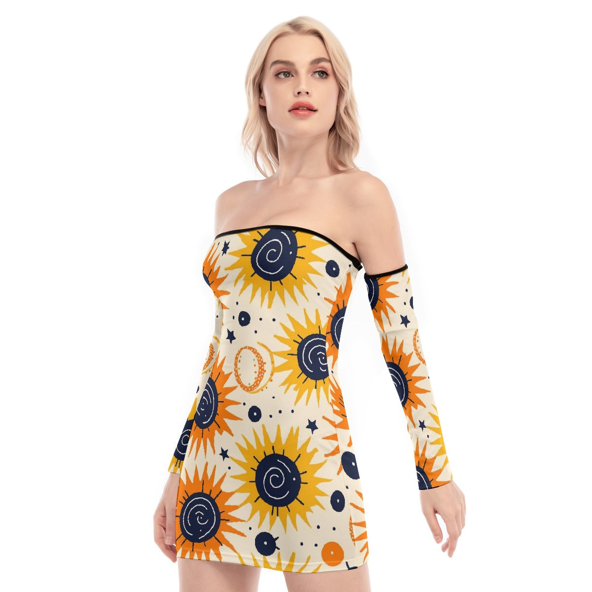 All-Over Print Women's Off-shoulder Back Lace-up Dress