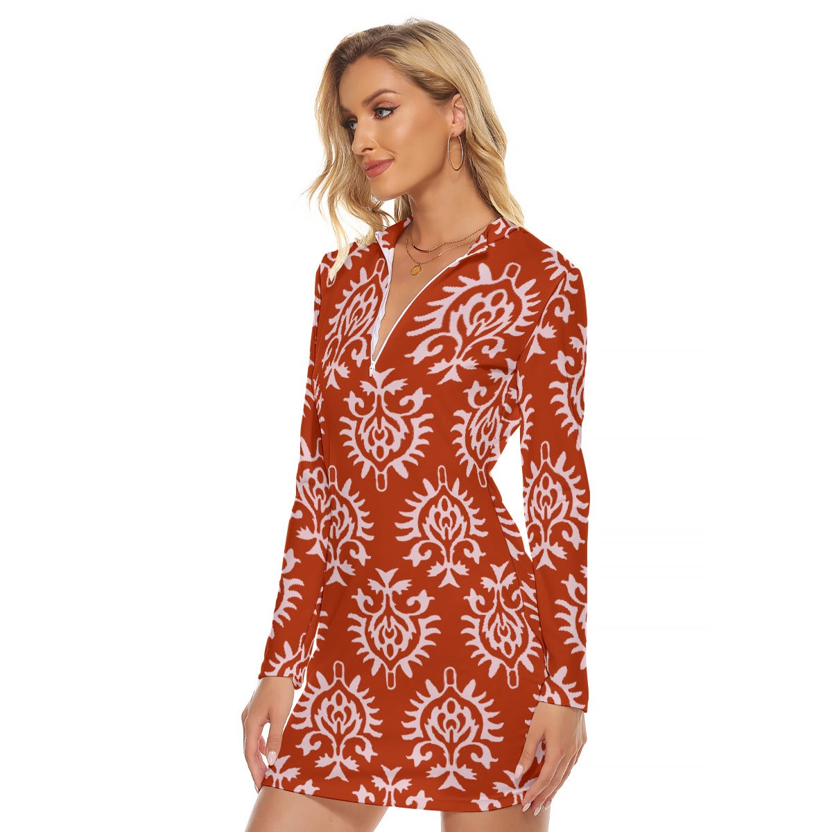 All-Over Print Women's Zip Front Tight Dress