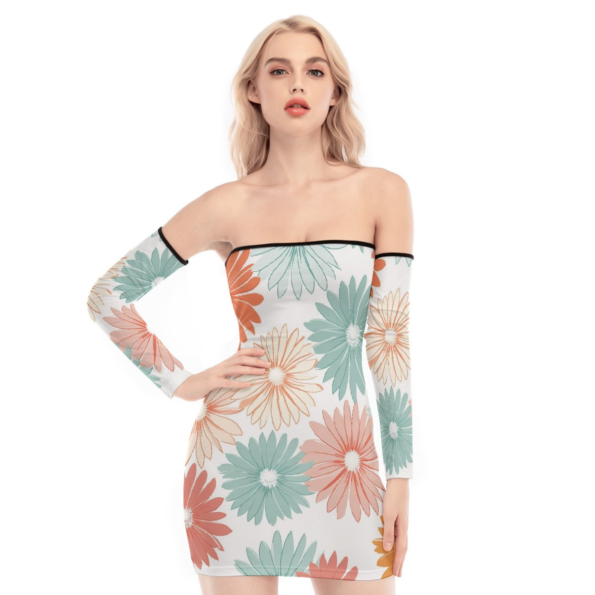 All-Over Print Women's Off-shoulder Back Lace-up Dress