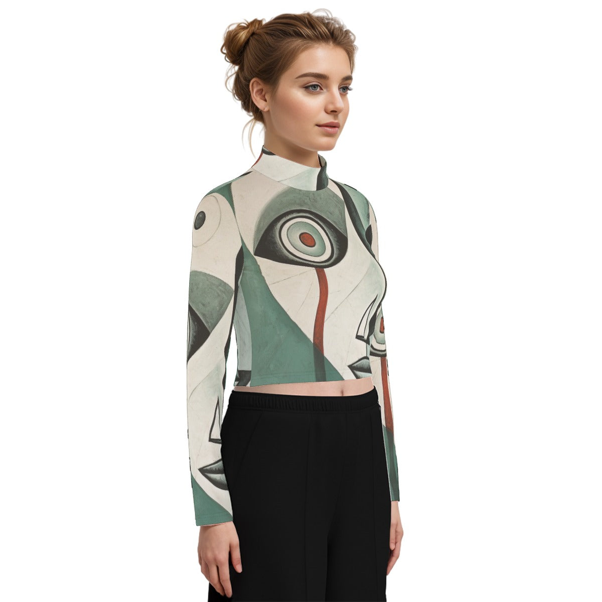 Eco-Friendly All-Over Print Women's Turtleneck T-shirt With Long Sleeve