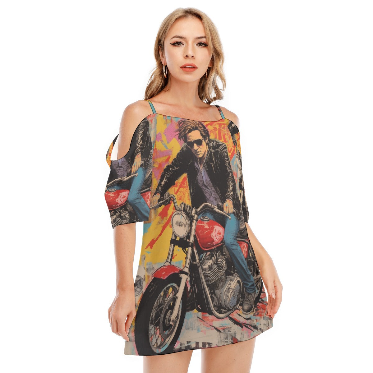 All-Over Print Women's Off-shoulder Cami Dress