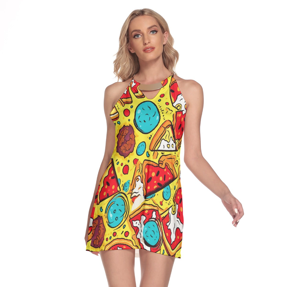 All-Over Print Women's Round Neck Above Knee Dress