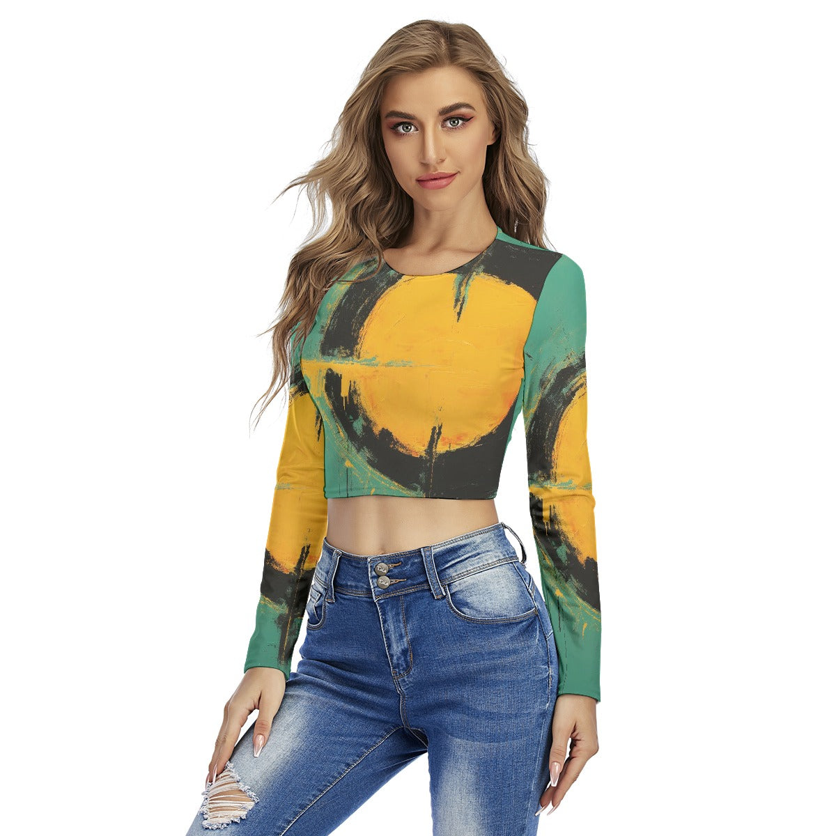 All-Over Print Women's Round Neck Crop Top T-Shirt