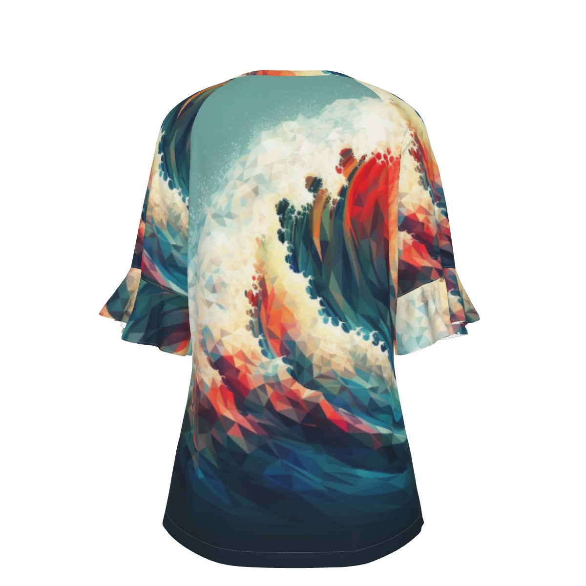 All-Over Print V-neck Women's T-shirt With Bell Sleeve