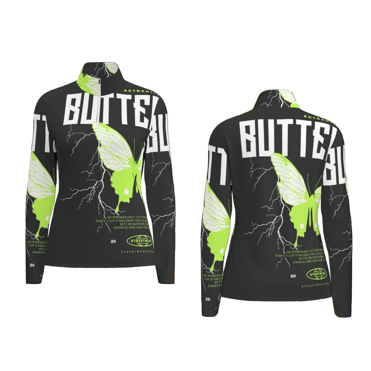 All-Over Print Women's Sports Collar Jersey With Long Sleeve