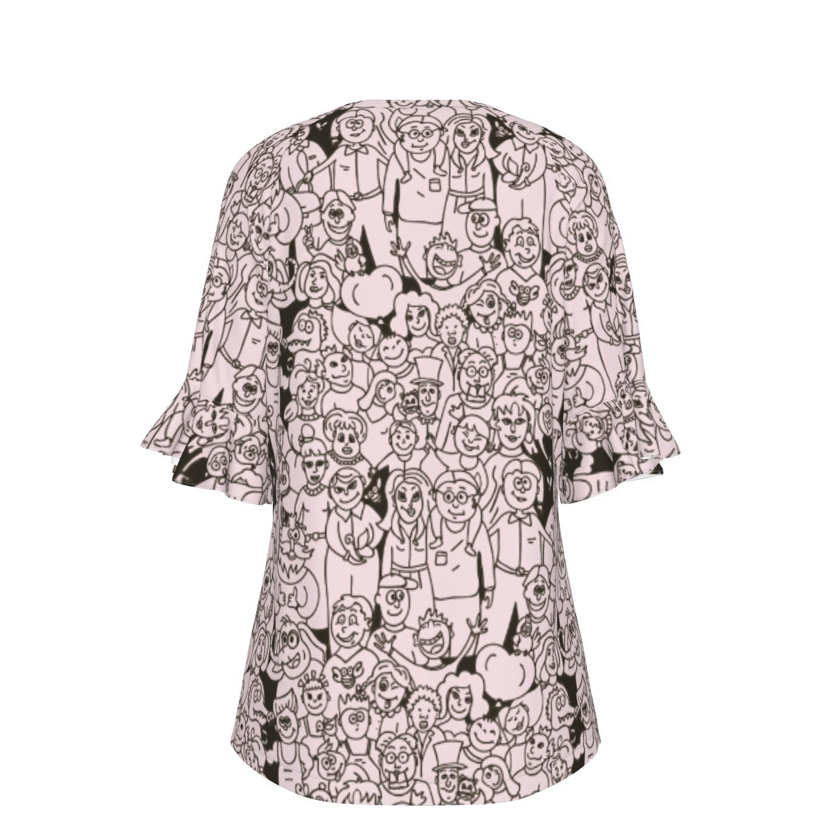 All-Over Print V-neck Women's T-shirt With Bell Sleeve