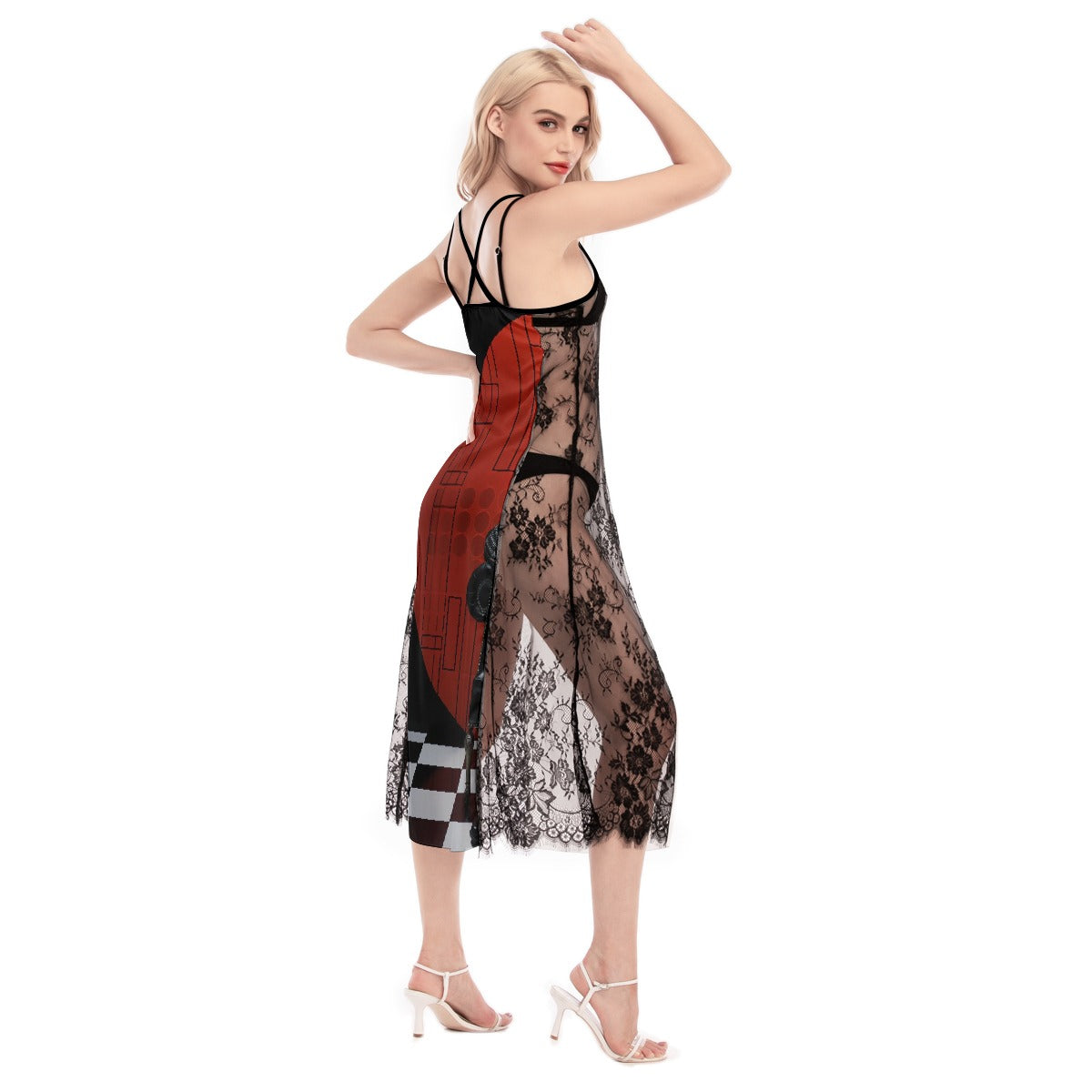 All-Over Print Women's Lace Cami Cross Back Dress