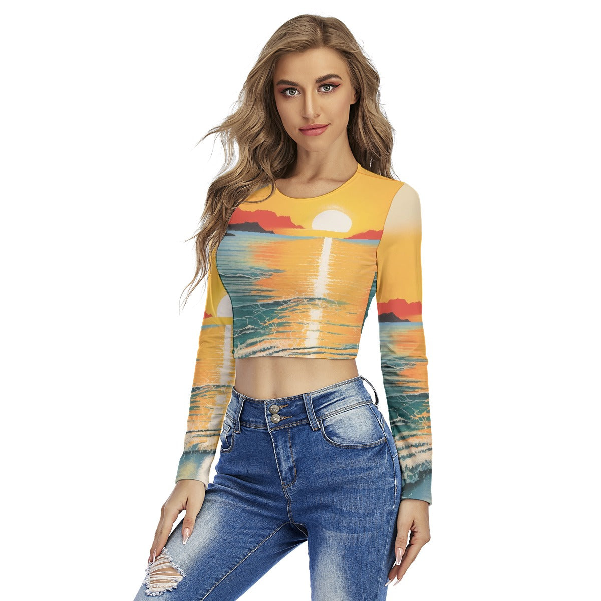 All-Over Print Women's Round Neck Crop Top T-Shirt