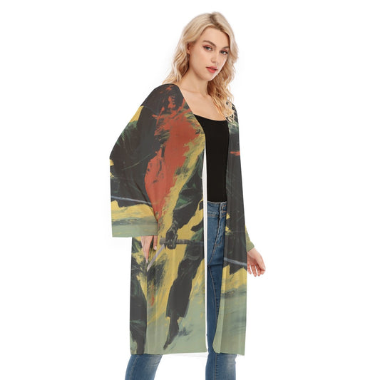 All- Over Print Women's Long Sleeve Mesh Cardigan