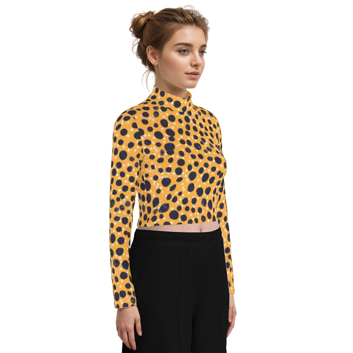 Eco-Friendly All-Over Print Women's Turtleneck T-shirt With Long Sleeve