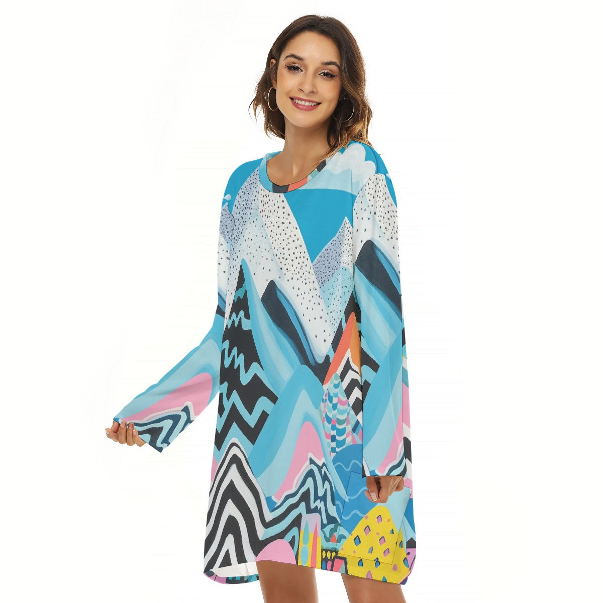 All-Over Print  Women's Loose Crew Neck Dress