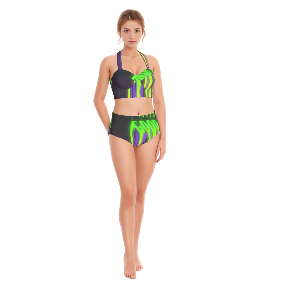 All-Over Print Women's Swimsuit Set With Halter