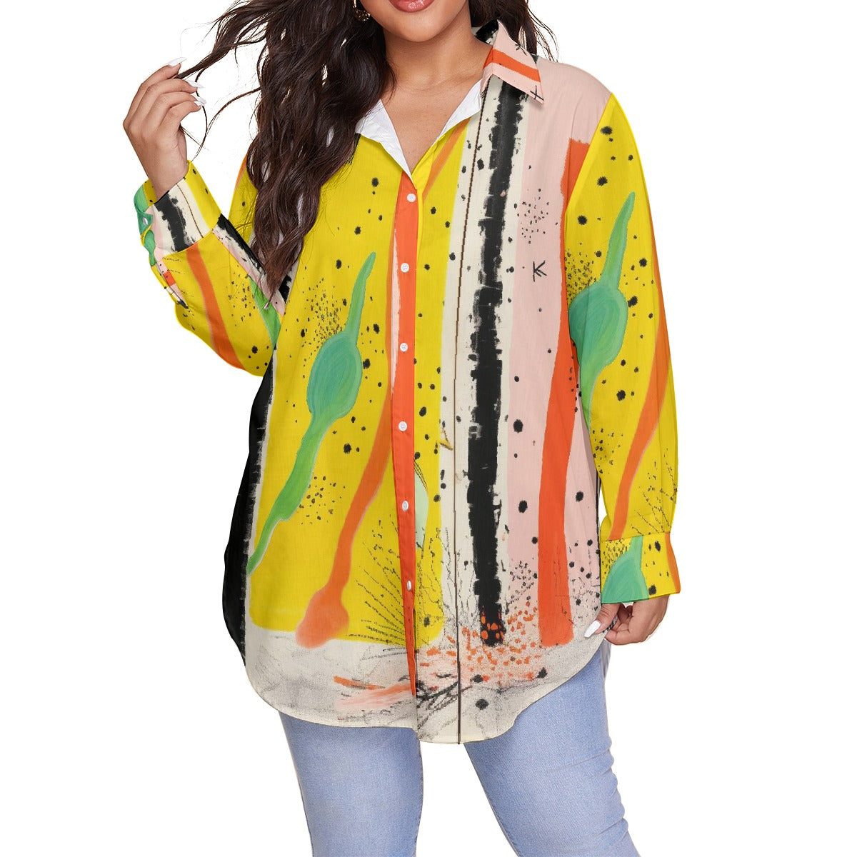 All-Over Print Women's Shirt With Long Sleeve(Plus Size)