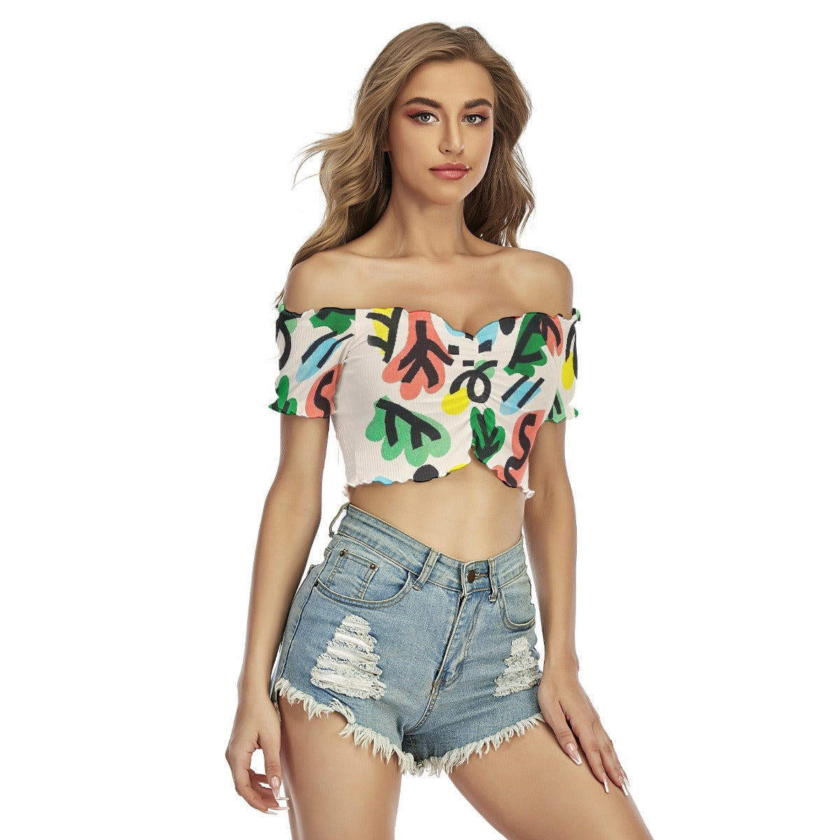 All-Over Print Women's One-shoulder Off-the-navel Short Sleeve T-shirt