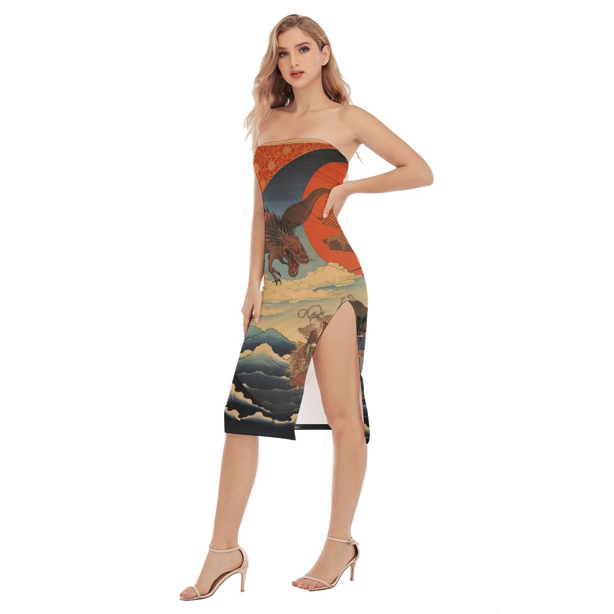 All-Over Print Women's Side Split Tube Top Dress