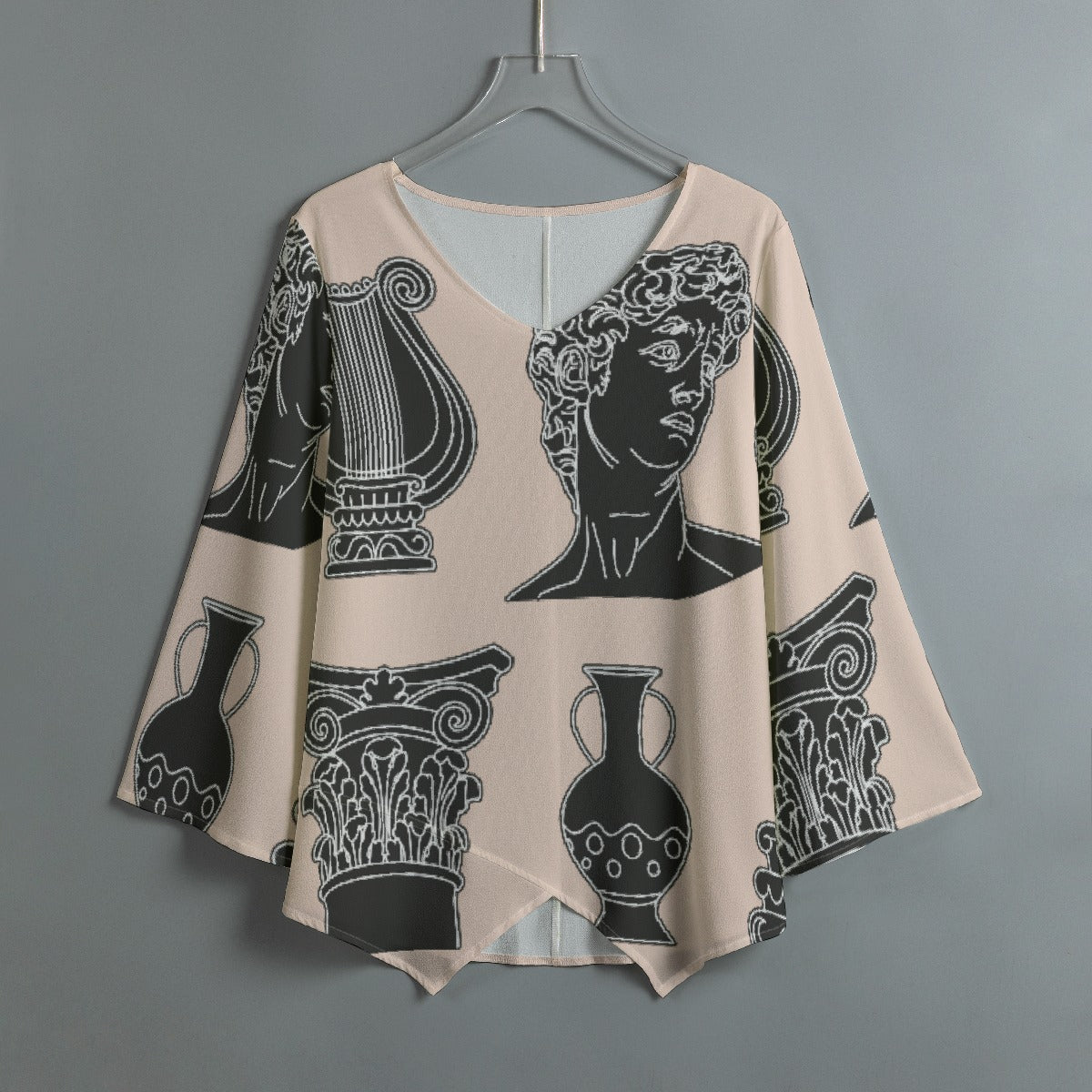 All-Over Print Women's V-neck T-shirt With Irregular Hem