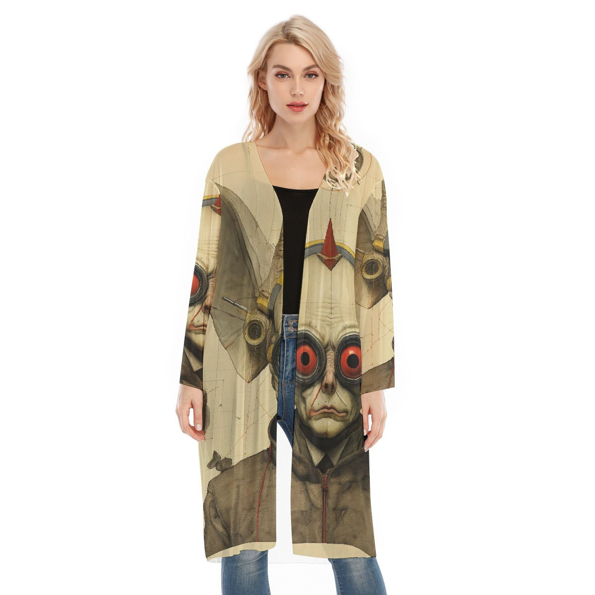 All- Over Print Women's Long Sleeve Mesh Cardigan