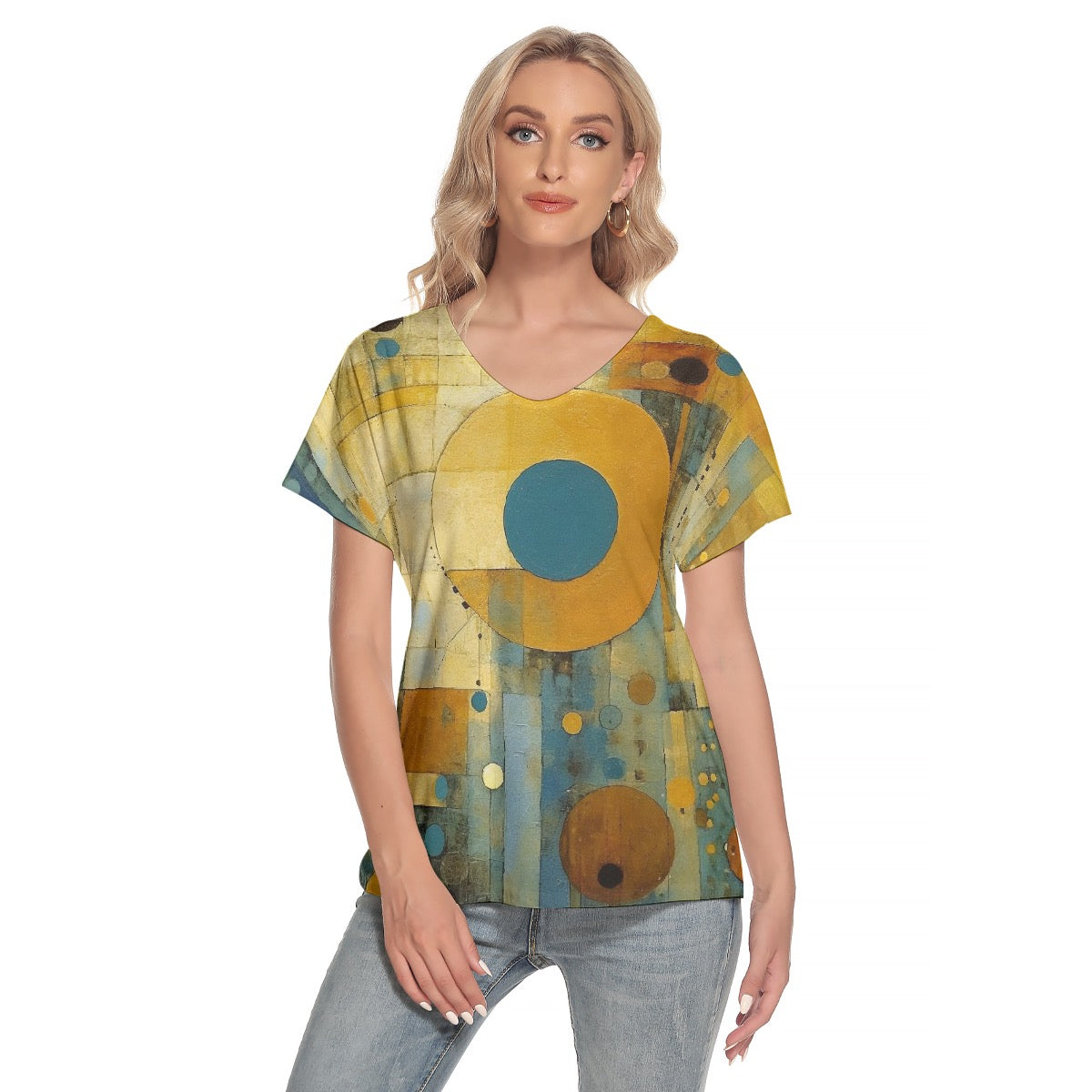 All-Over Print Women's Loose V-neck Short Sleeve T-shirt