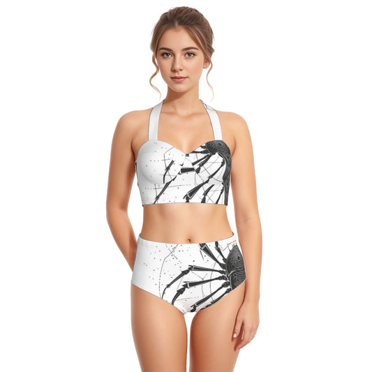 All-Over Print Women's Swimsuit Set With Halter