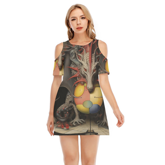 All-Over Print Women's Cold Shoulder Dress | 190GSM Cotton