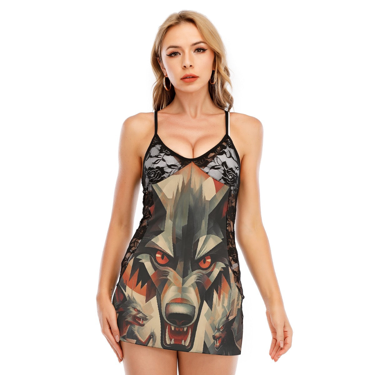 All-Over Print Women's Black Lace Cami Dress