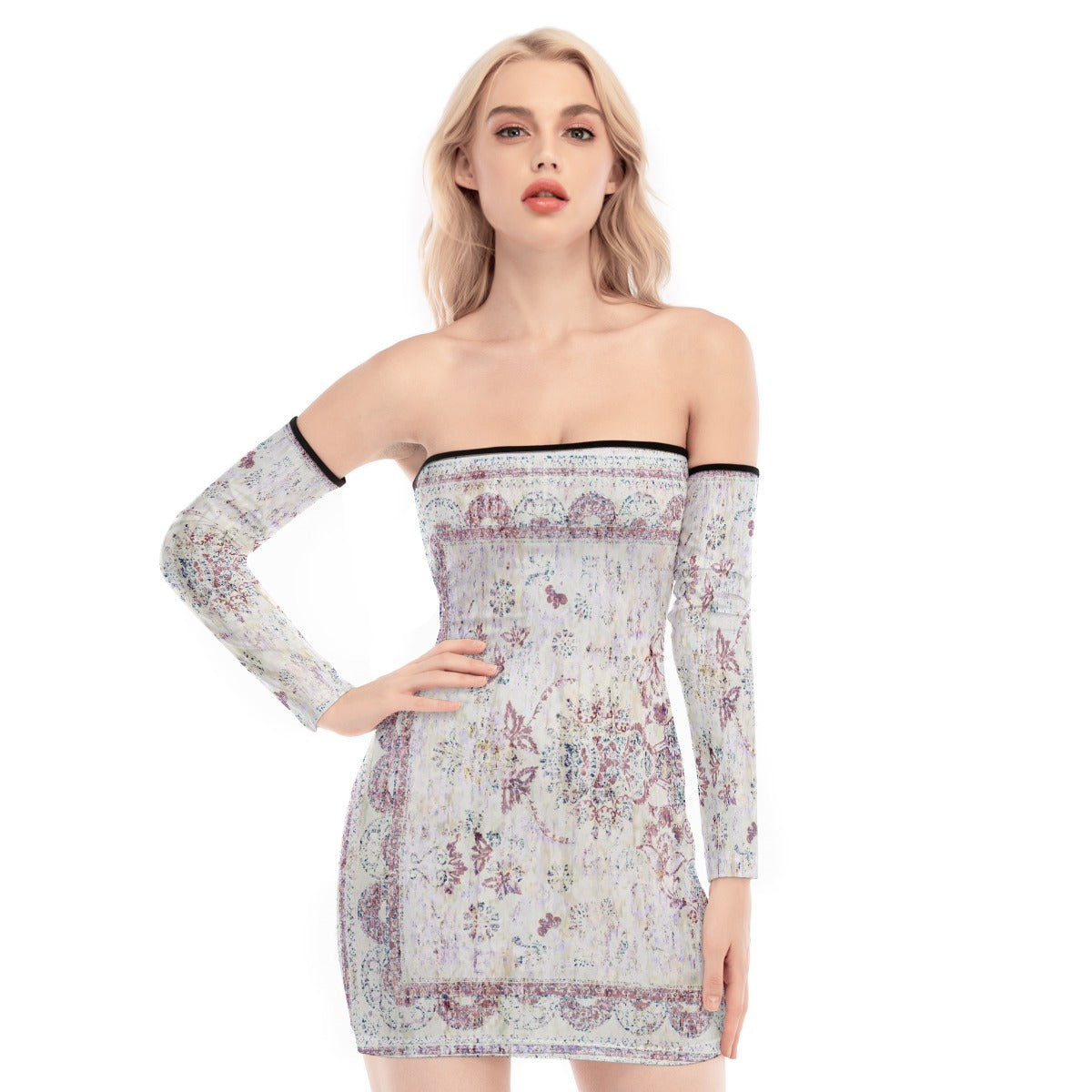 All-Over Print Women's Off-shoulder Back Lace-up Dress