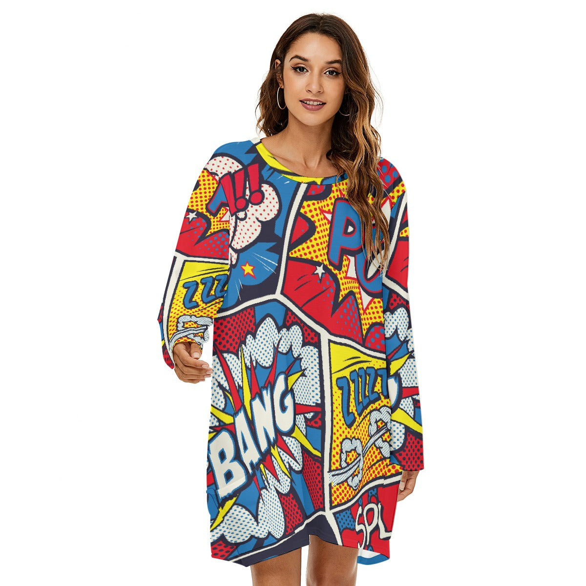 All-Over Print  Women's Loose Crew Neck Dress