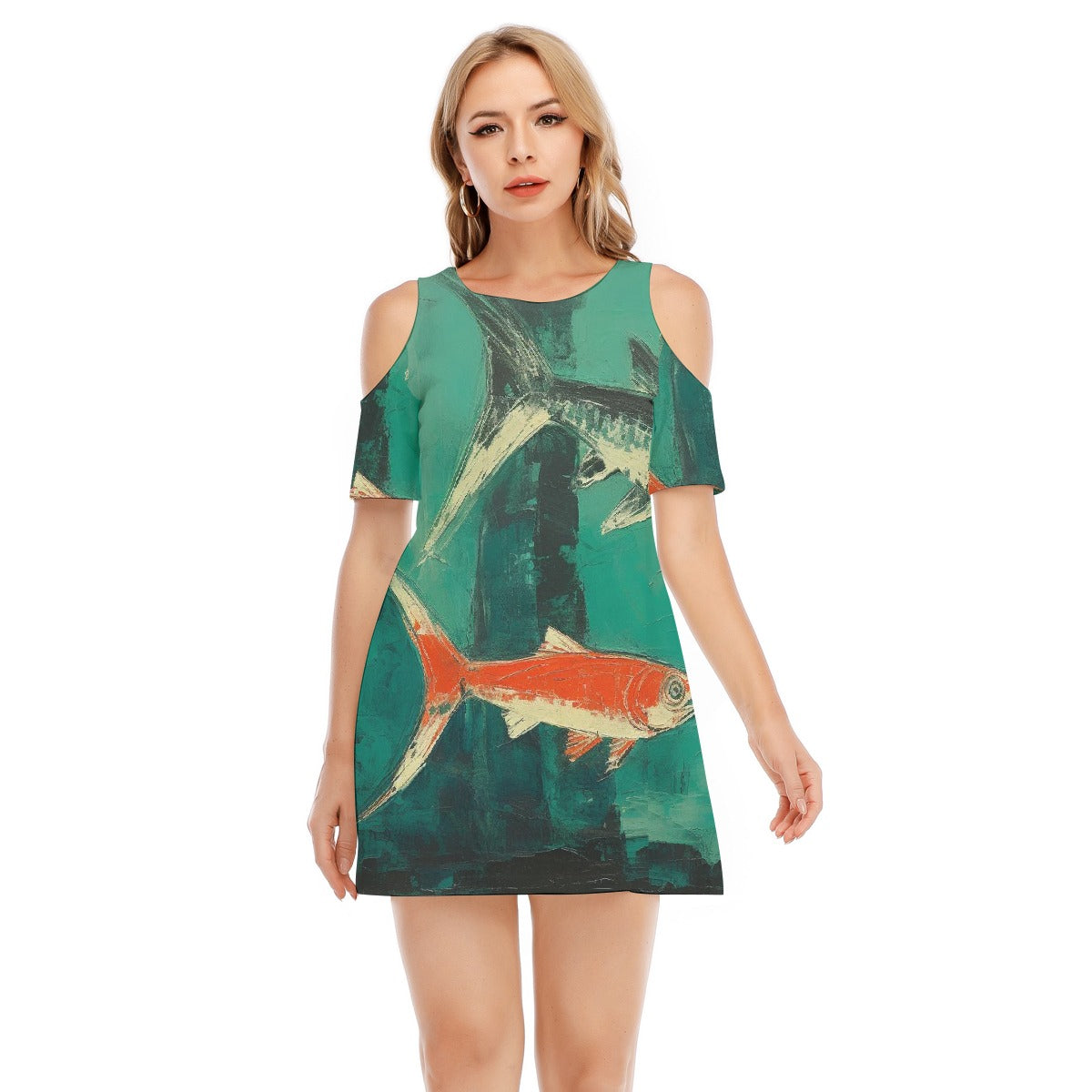 All-Over Print Women's Cold Shoulder Dress | 190GSM Cotton