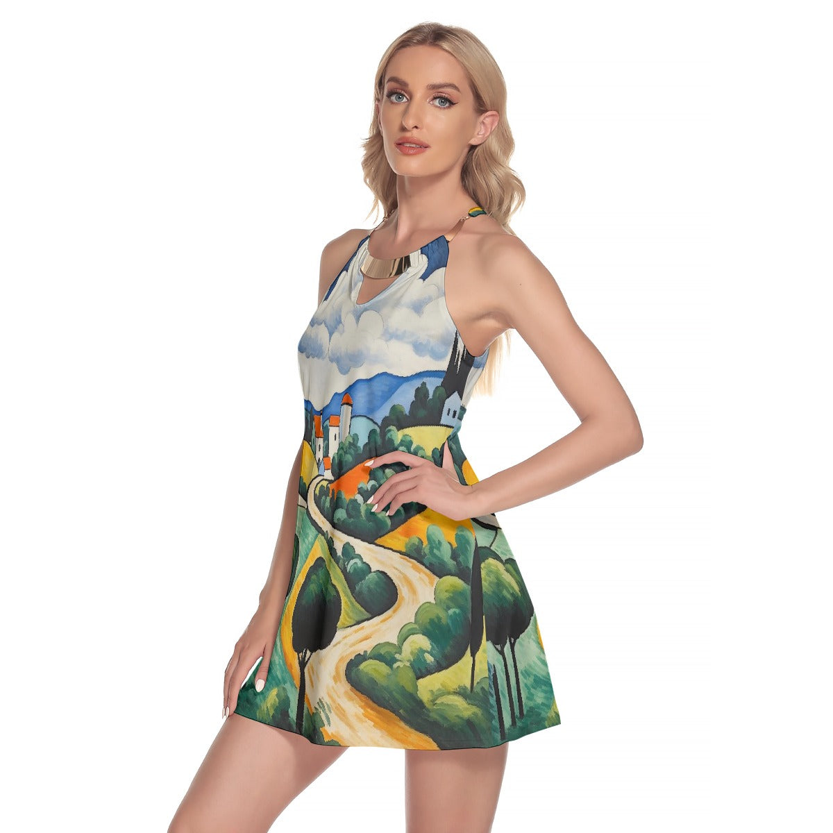 All-Over Print Women's Round Neck Above Knee Dress