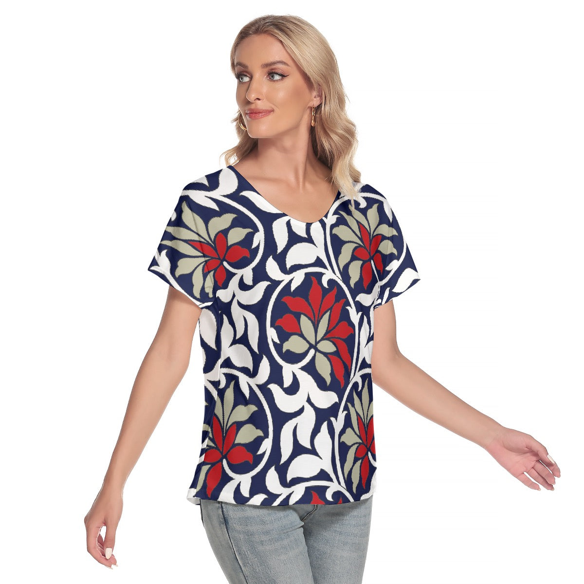 All-Over Print Women's Loose V-neck Short Sleeve T-shirt