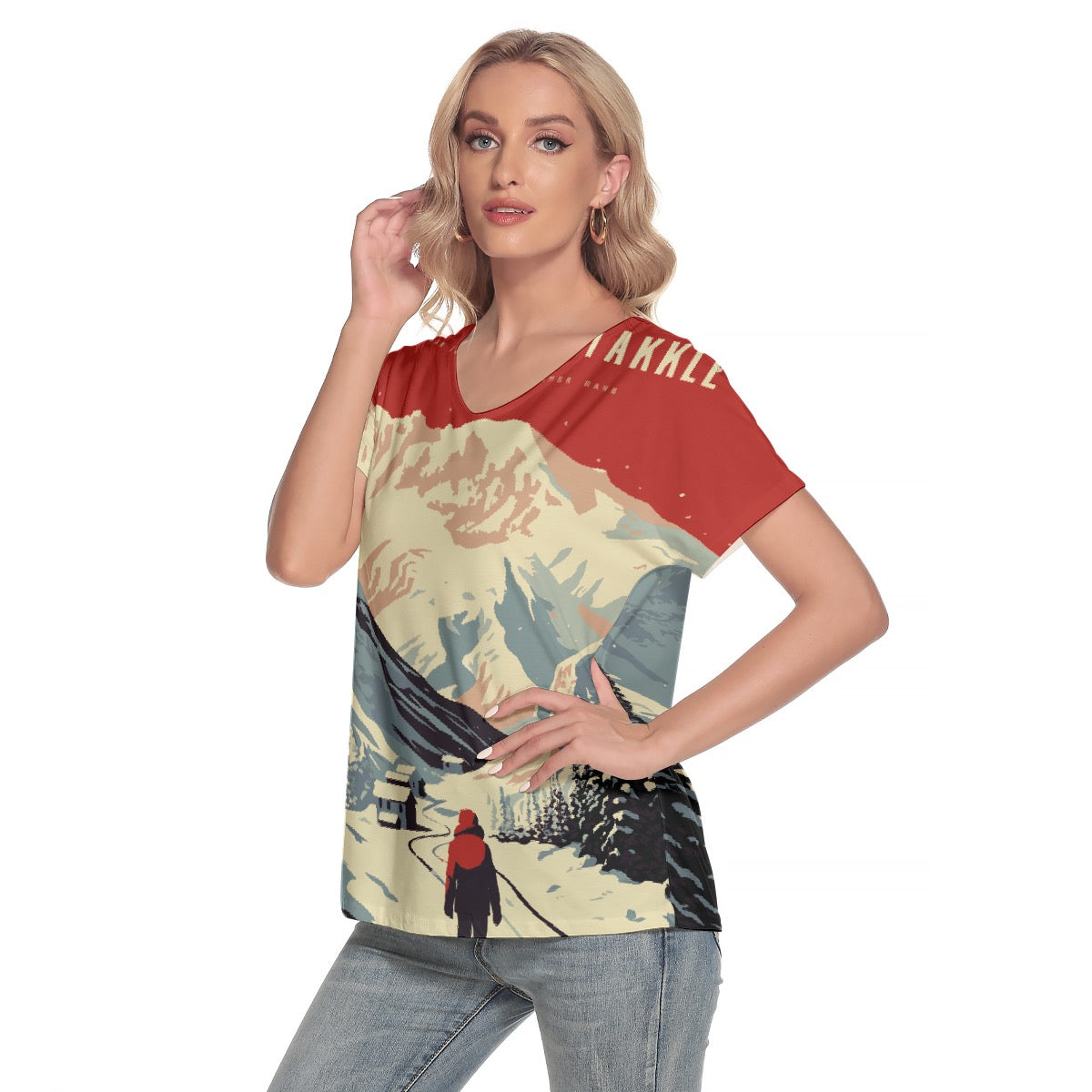 All-Over Print Women's Loose V-neck Short Sleeve T-shirt