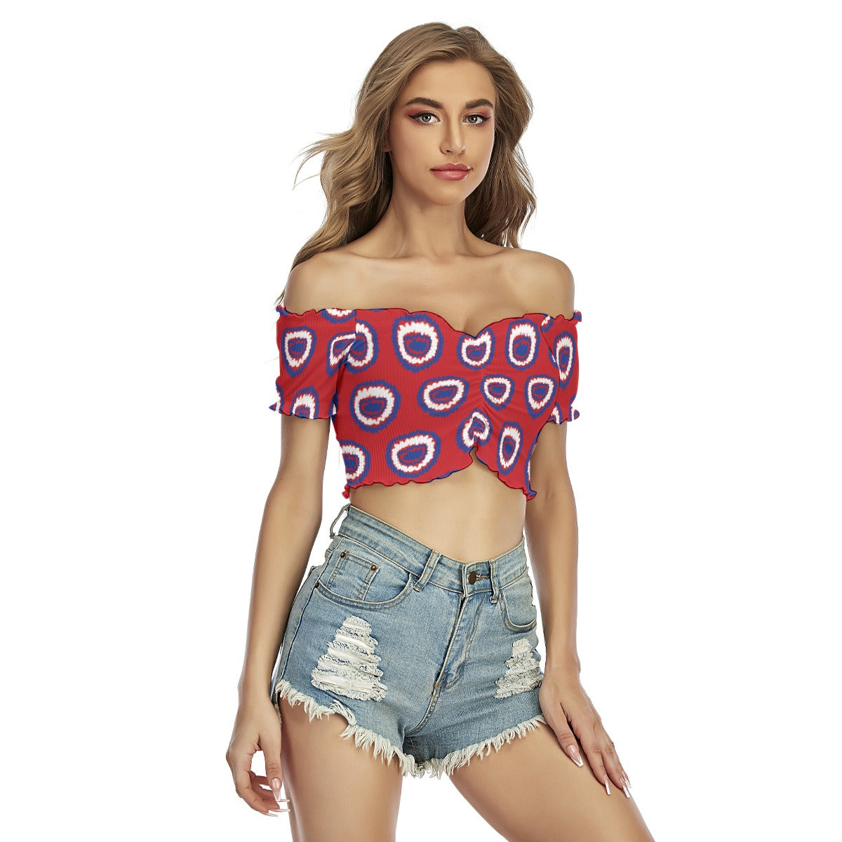 All-Over Print Women's One-shoulder Off-the-navel Short Sleeve T-shirt