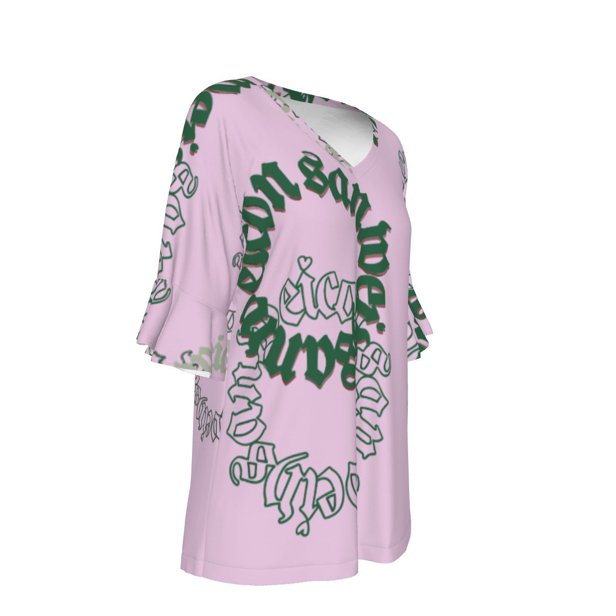 All-Over Print V-neck Women's T-shirt With Bell Sleeve